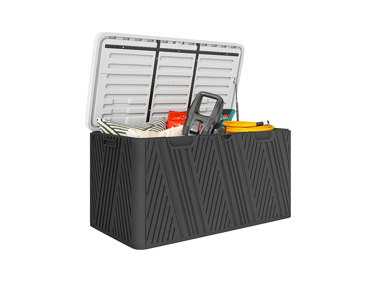 Panca contenitore 380l in hdpe con 2 maniglie laterali nero e grigio