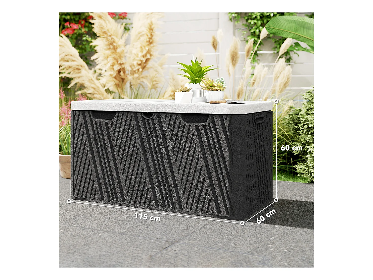 Panca contenitore 380l in hdpe con 2 maniglie laterali nero e grigio