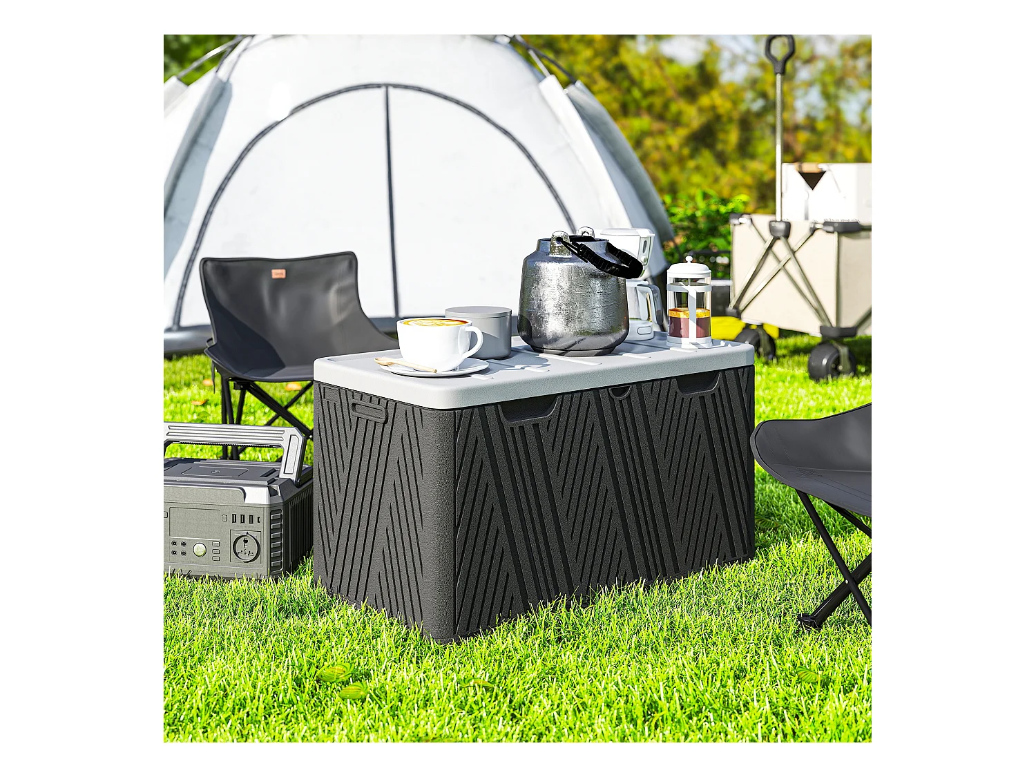 Panca contenitore 380l in hdpe con 2 maniglie laterali nero e grigio