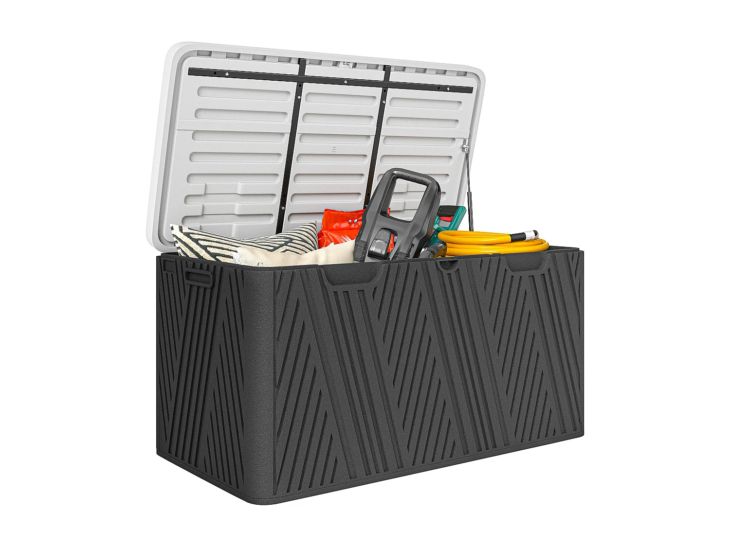 Panca contenitore 380l in hdpe con 2 maniglie laterali nero e grigio