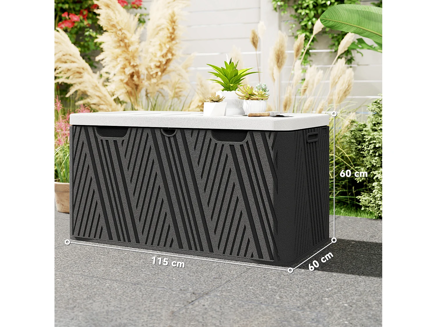 Panca contenitore 380l in hdpe con 2 maniglie laterali nero e grigio