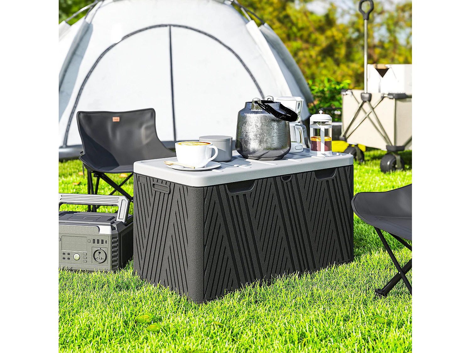 Panca contenitore 380l in hdpe con 2 maniglie laterali nero e grigio