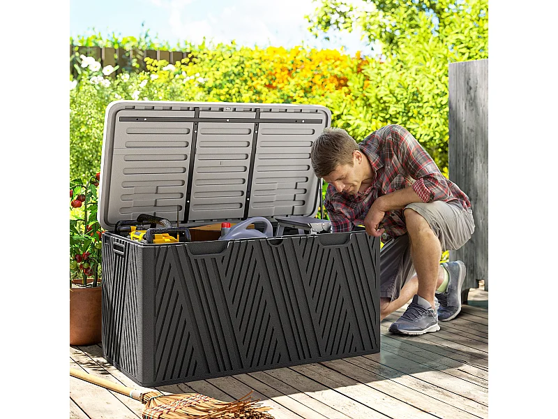 Panca contenitore 380l in hdpe con 2 maniglie laterali nero e grigio