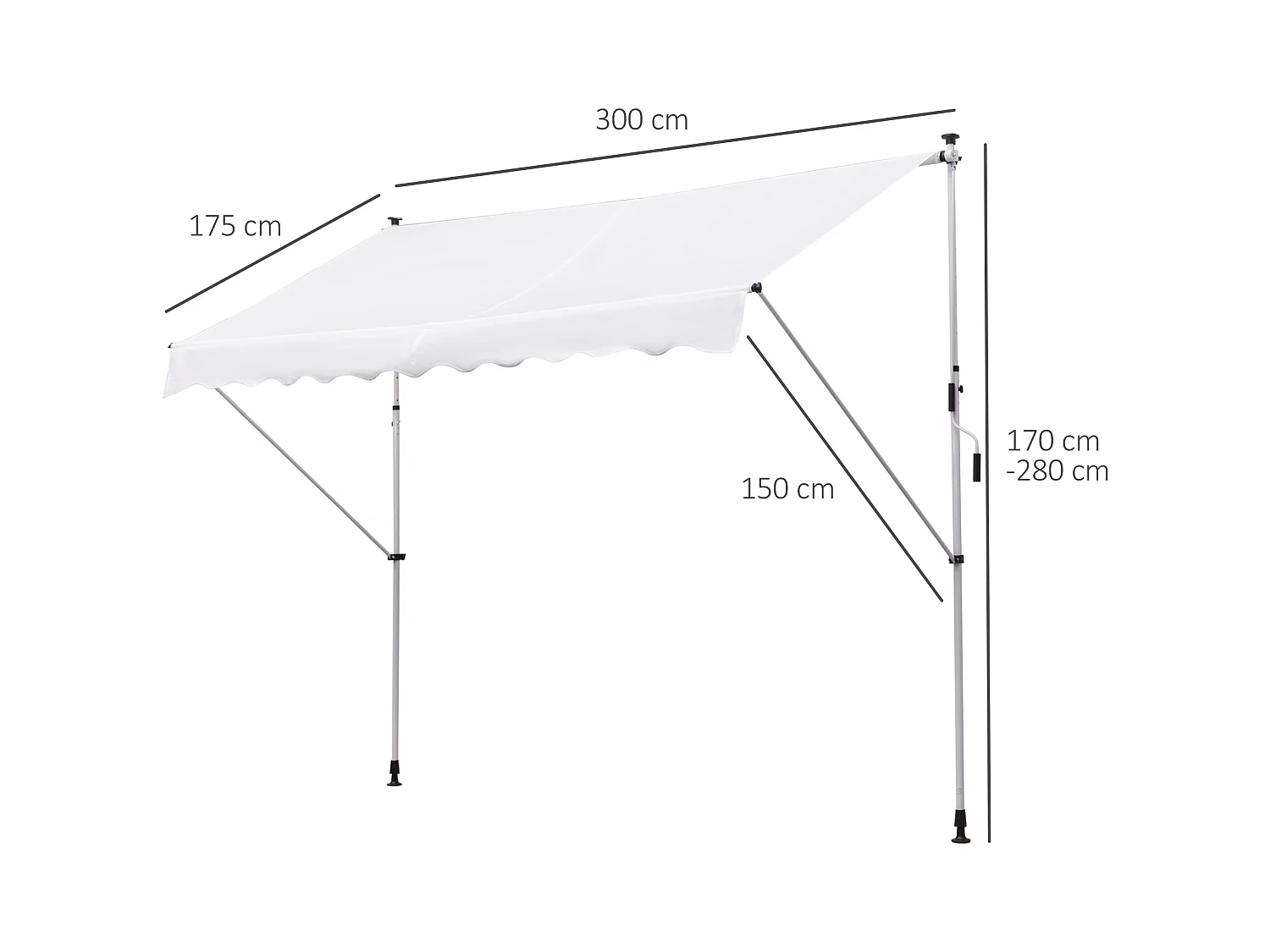Tenda da sole 2x1.5m a manovella e telaio telescopico bianco
