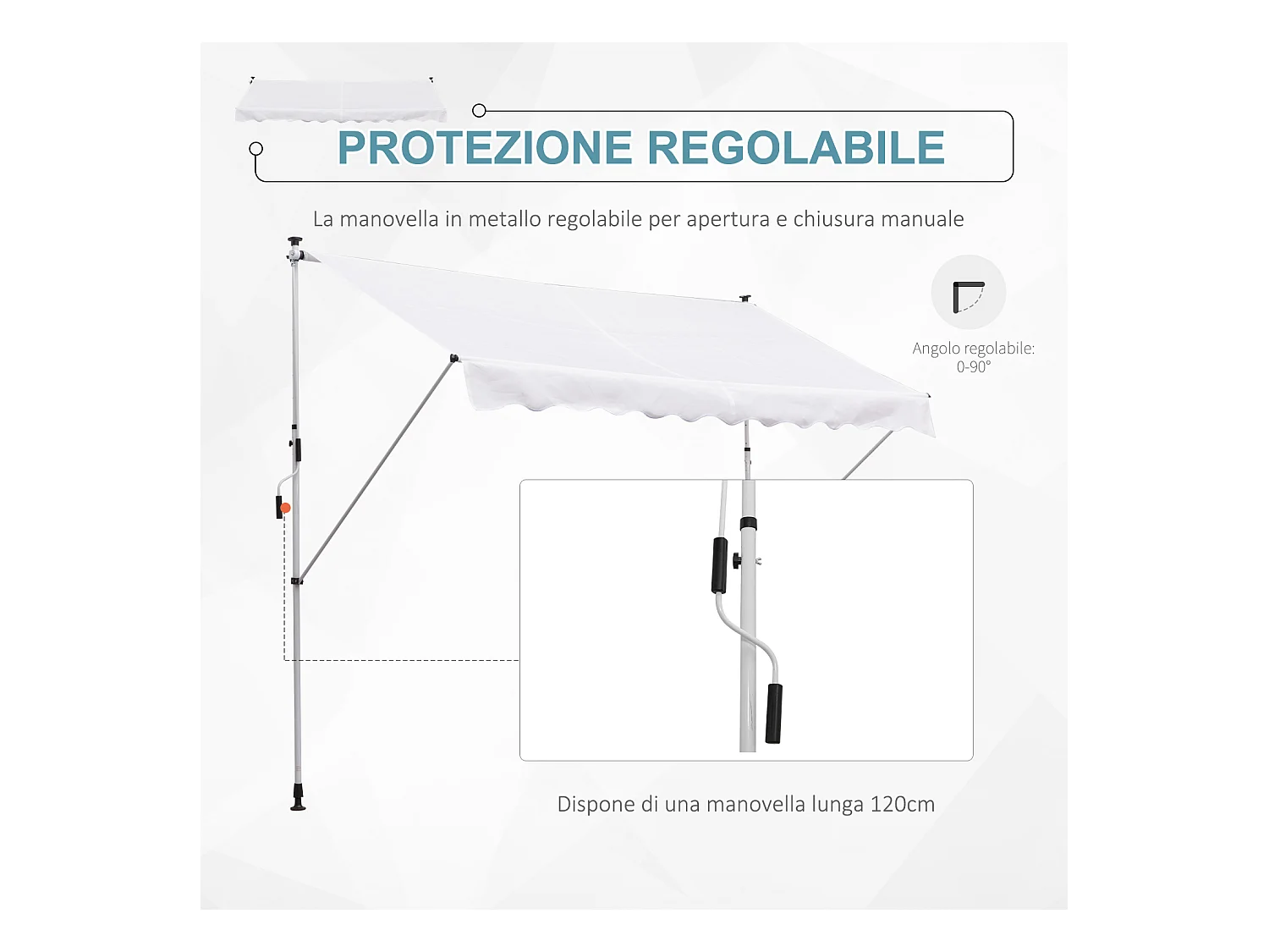 Tenda da sole 2x1.5m a manovella e telaio telescopico bianco