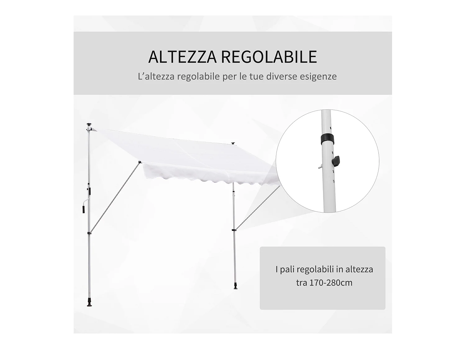 Tenda da sole 2x1.5m a manovella e telaio telescopico bianco