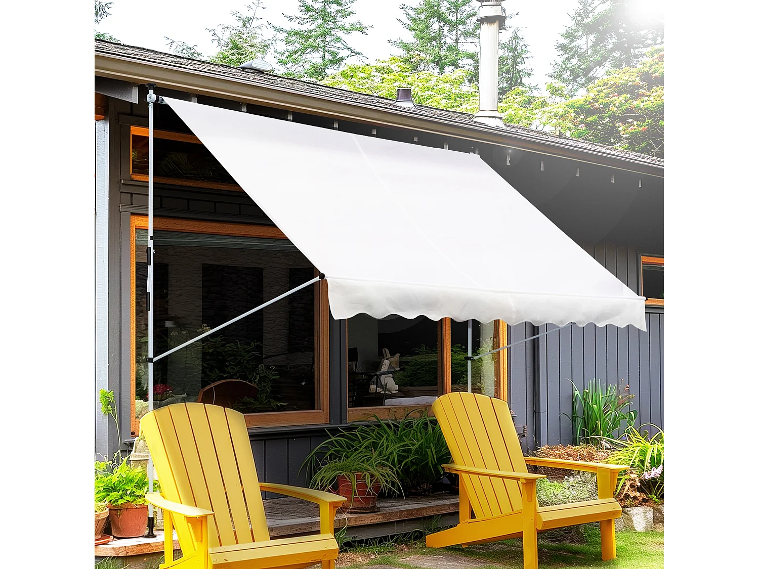 Tenda da sole 2x1.5m a manovella e telaio telescopico bianco