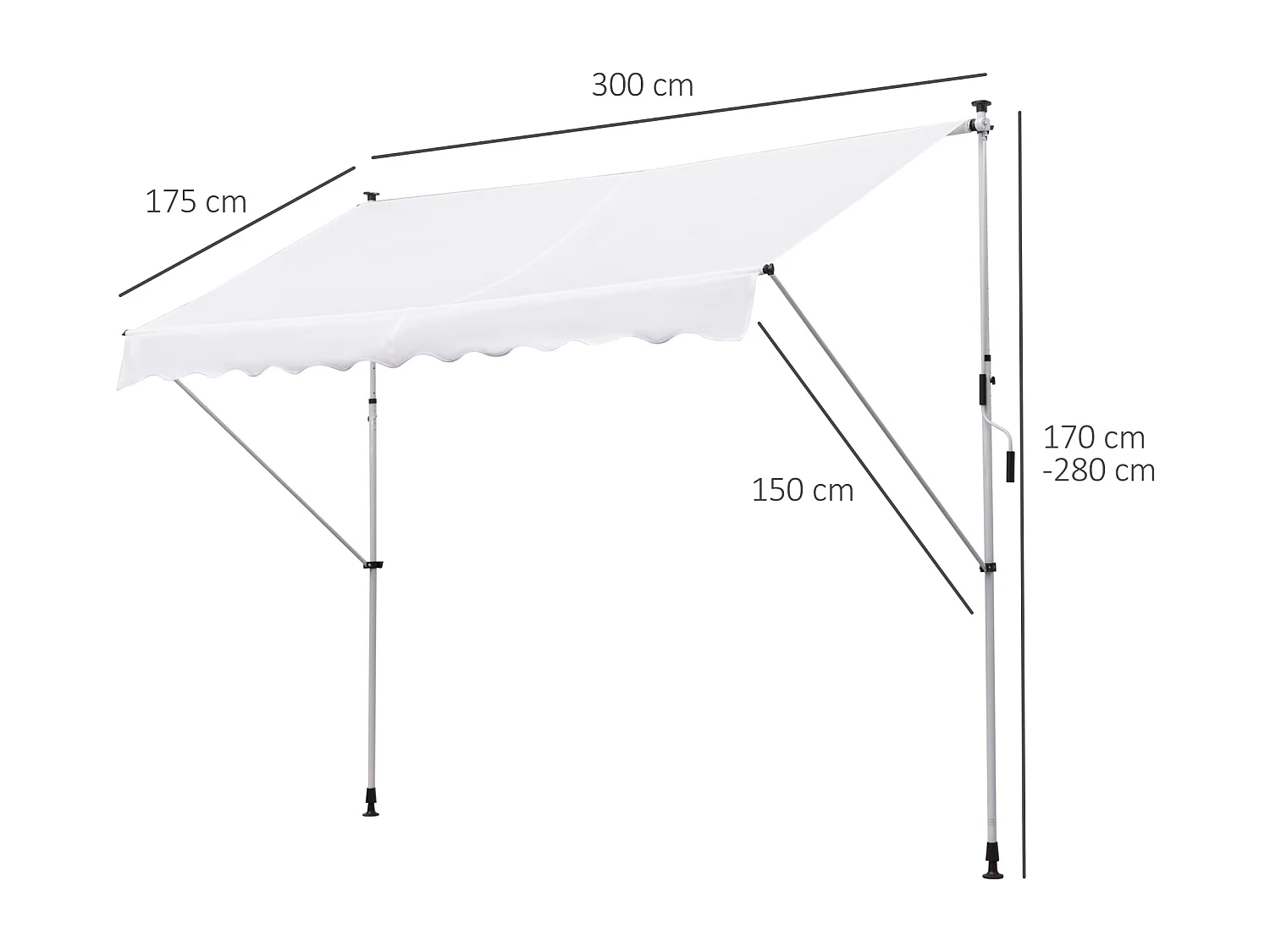 Tenda da sole 2x1.5m a manovella e telaio telescopico bianco