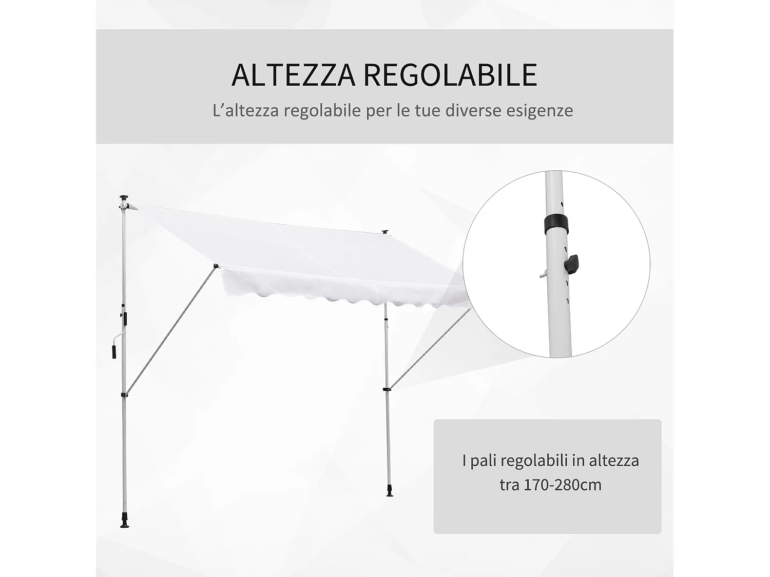 Tenda da sole 2x1.5m a manovella e telaio telescopico bianco