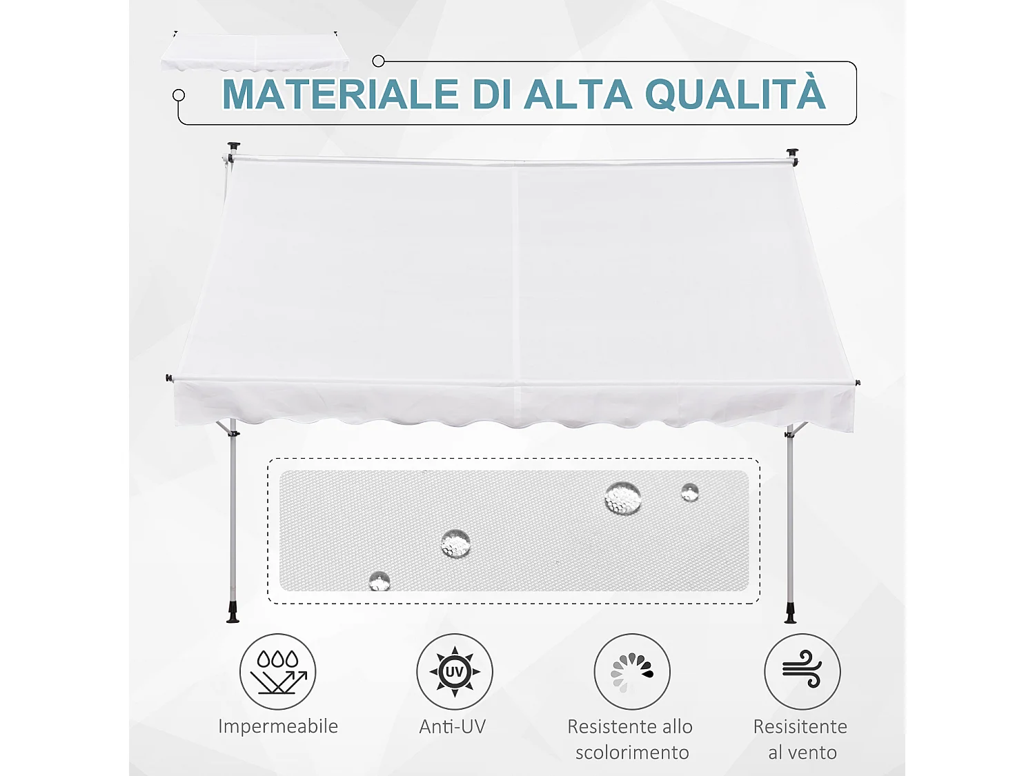 Tenda da sole 2x1.5m a manovella e telaio telescopico bianco