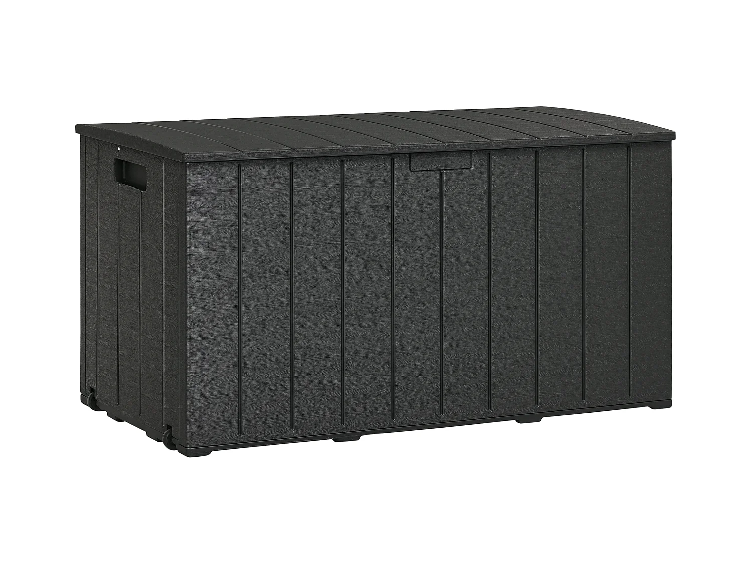 Baule da giardino da 366 litri effetto legno in plastica nero