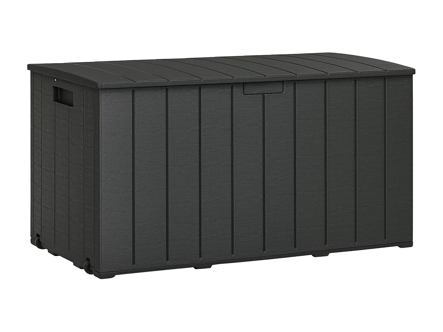 Baule da giardino da 366 litri effetto legno in plastica nero