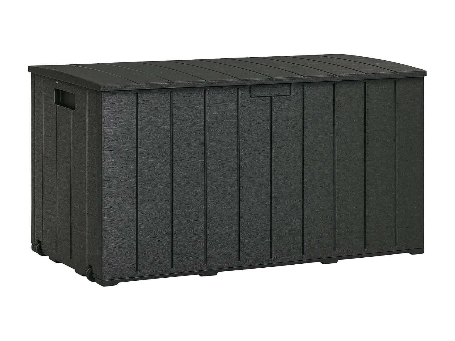 Baule da giardino da 366 litri effetto legno in plastica nero