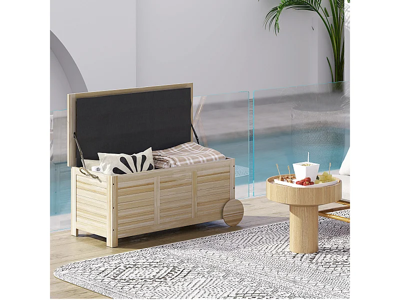 Baule da esterno 185l a 2 ruote in legno di abete 110x50x50 cm