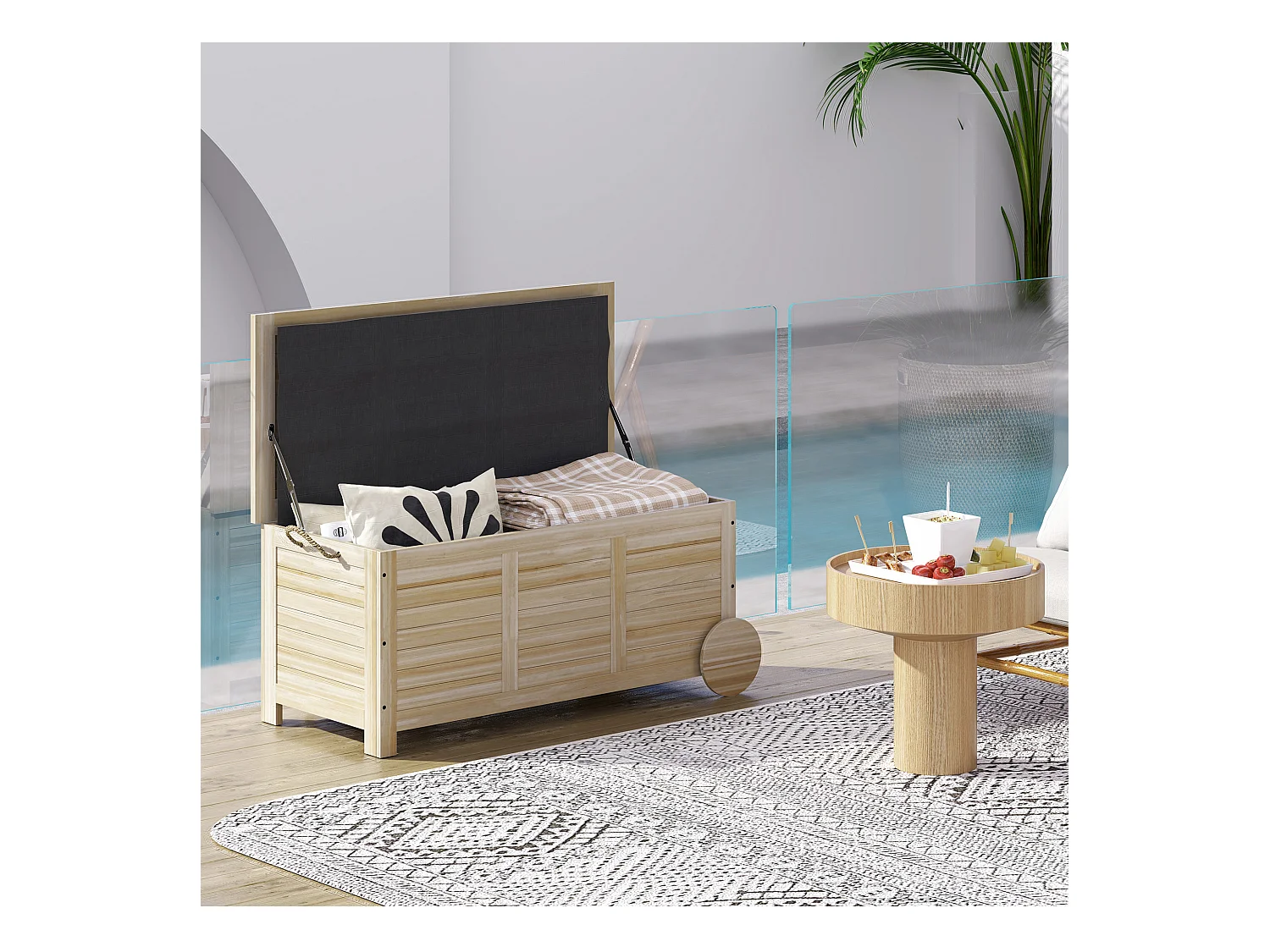 Baule da esterno 185l a 2 ruote in legno di abete 110x50x50 cm