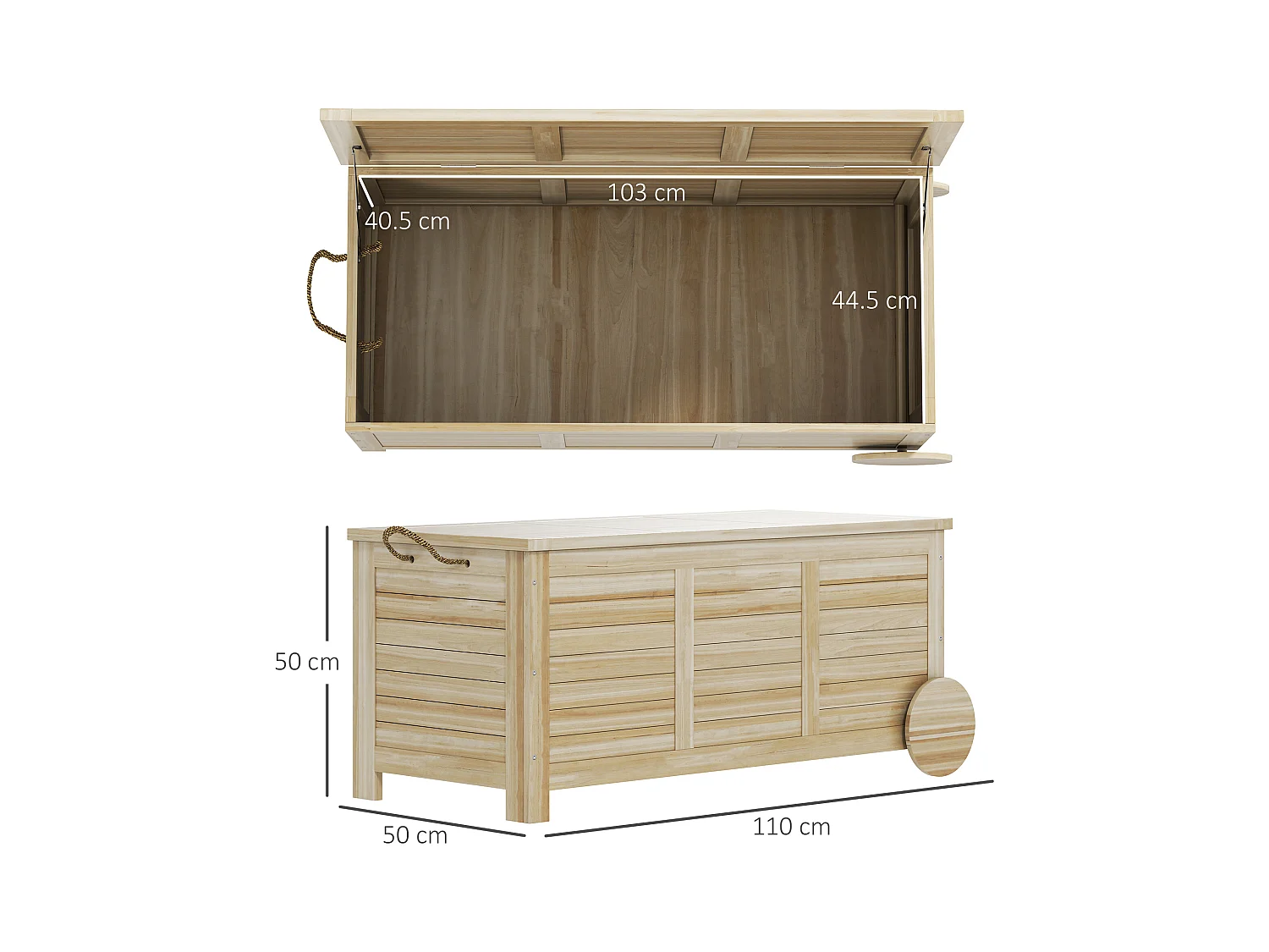 Baule da esterno 185l a 2 ruote in legno di abete 110x50x50 cm