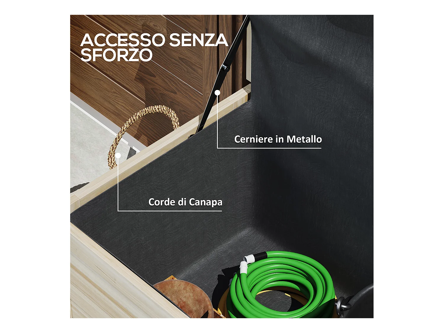 Baule da esterno 185l a 2 ruote in legno di abete 110x50x50 cm