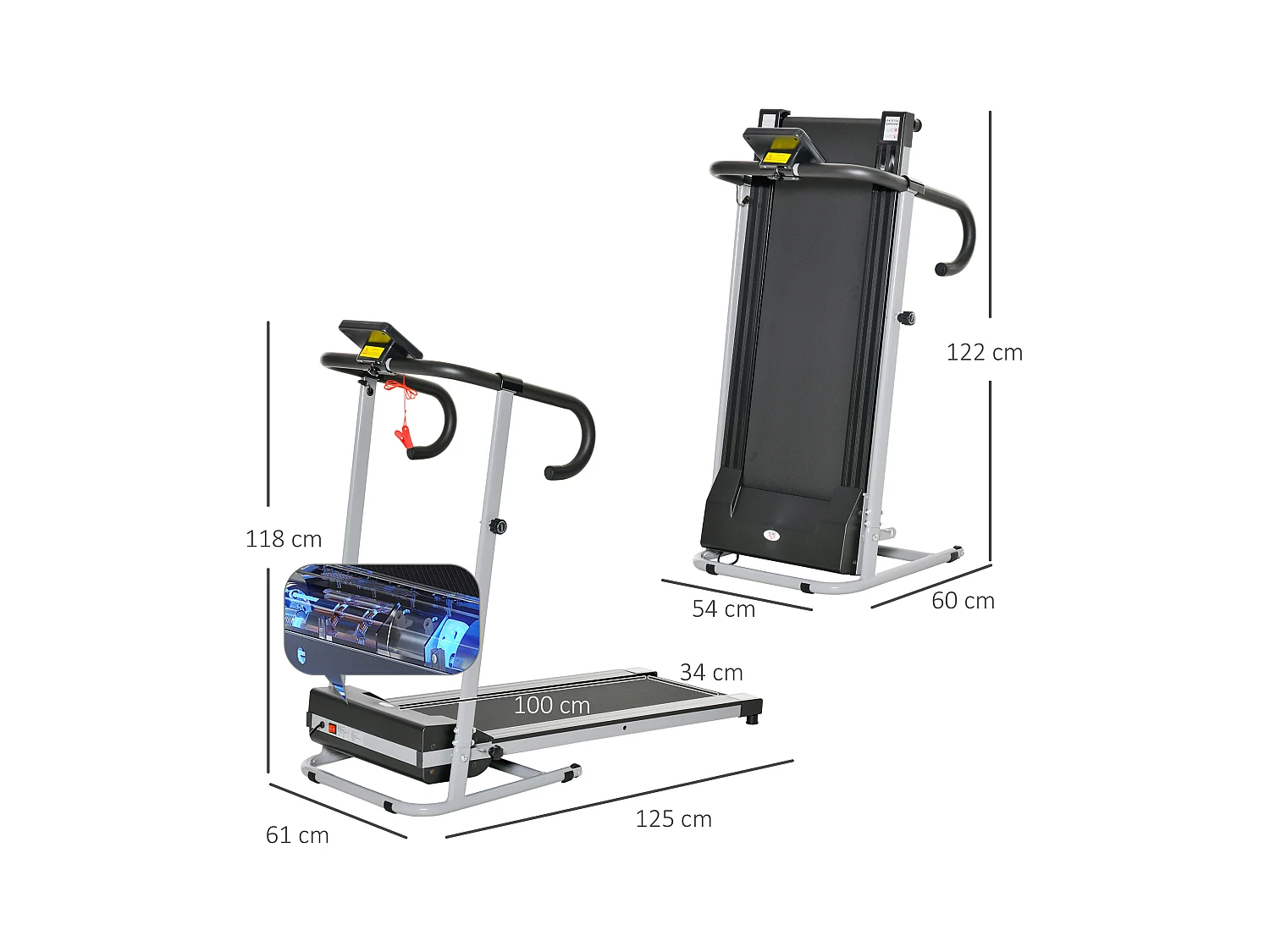 Tapis roulant elettrico pieghevole 500w schermo lcd velocità max 10km/h