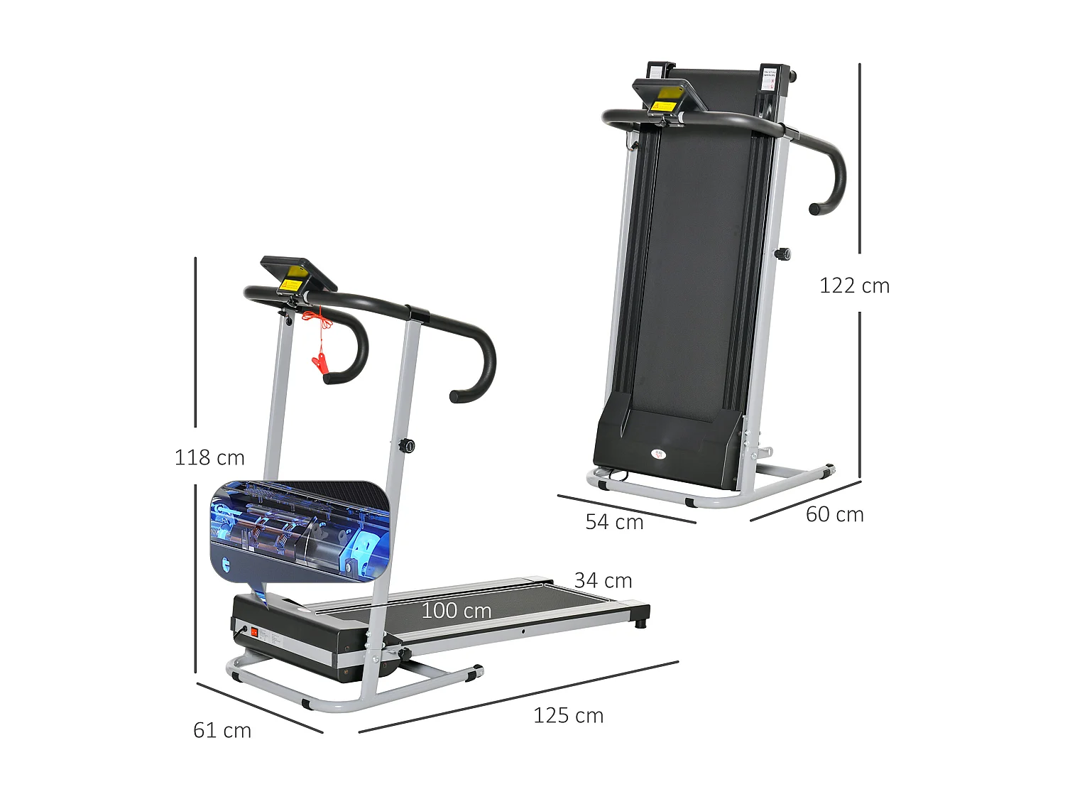 Tapis roulant elettrico pieghevole 500w schermo lcd velocità max 10km/h