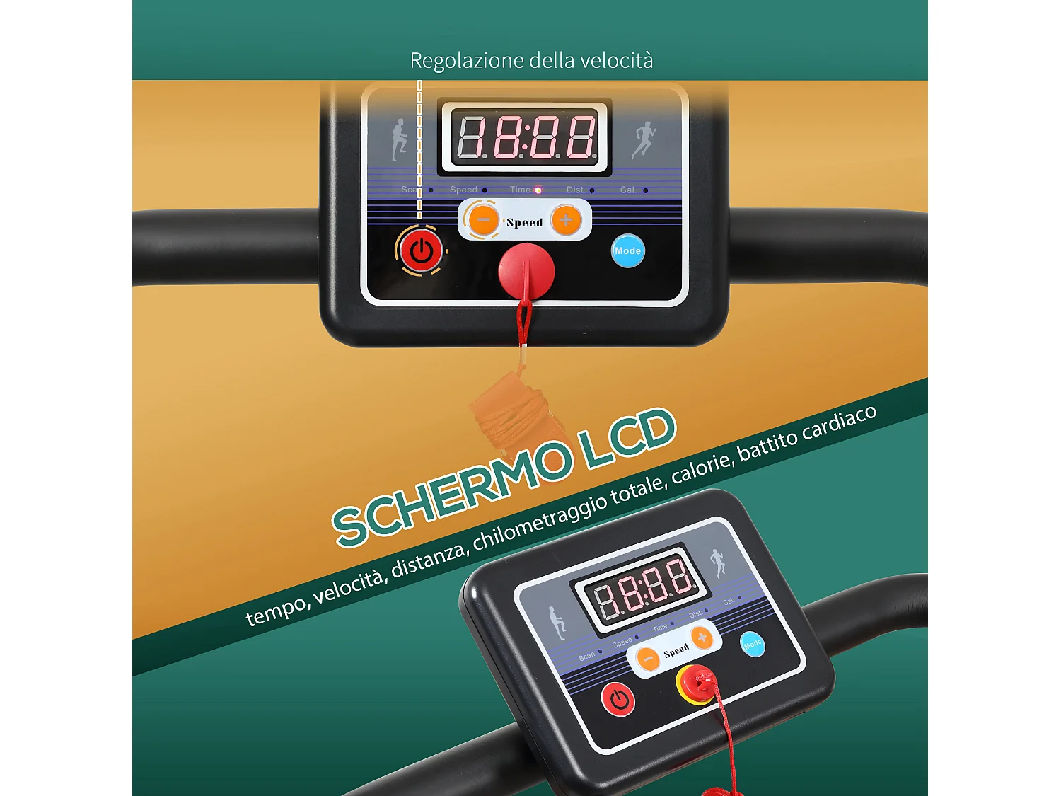 Tapis roulant elettrico pieghevole 500w schermo lcd velocità max 10km/h