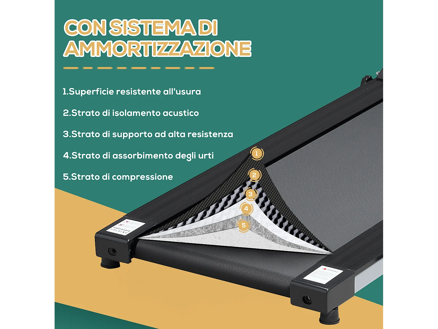 Tapis roulant elettrico pieghevole 500w schermo lcd velocità max 10km/h