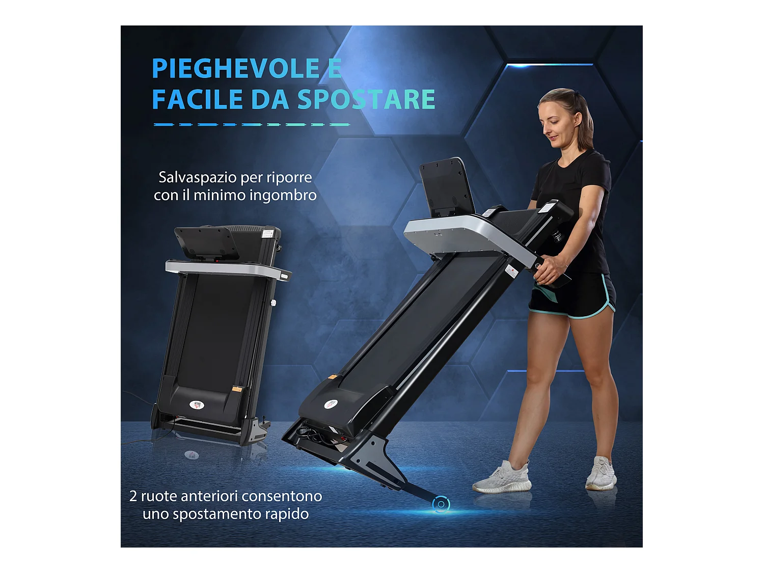 Tapis roulant elettrico pieghevole 1-12km/h motore 500w schermo lcd