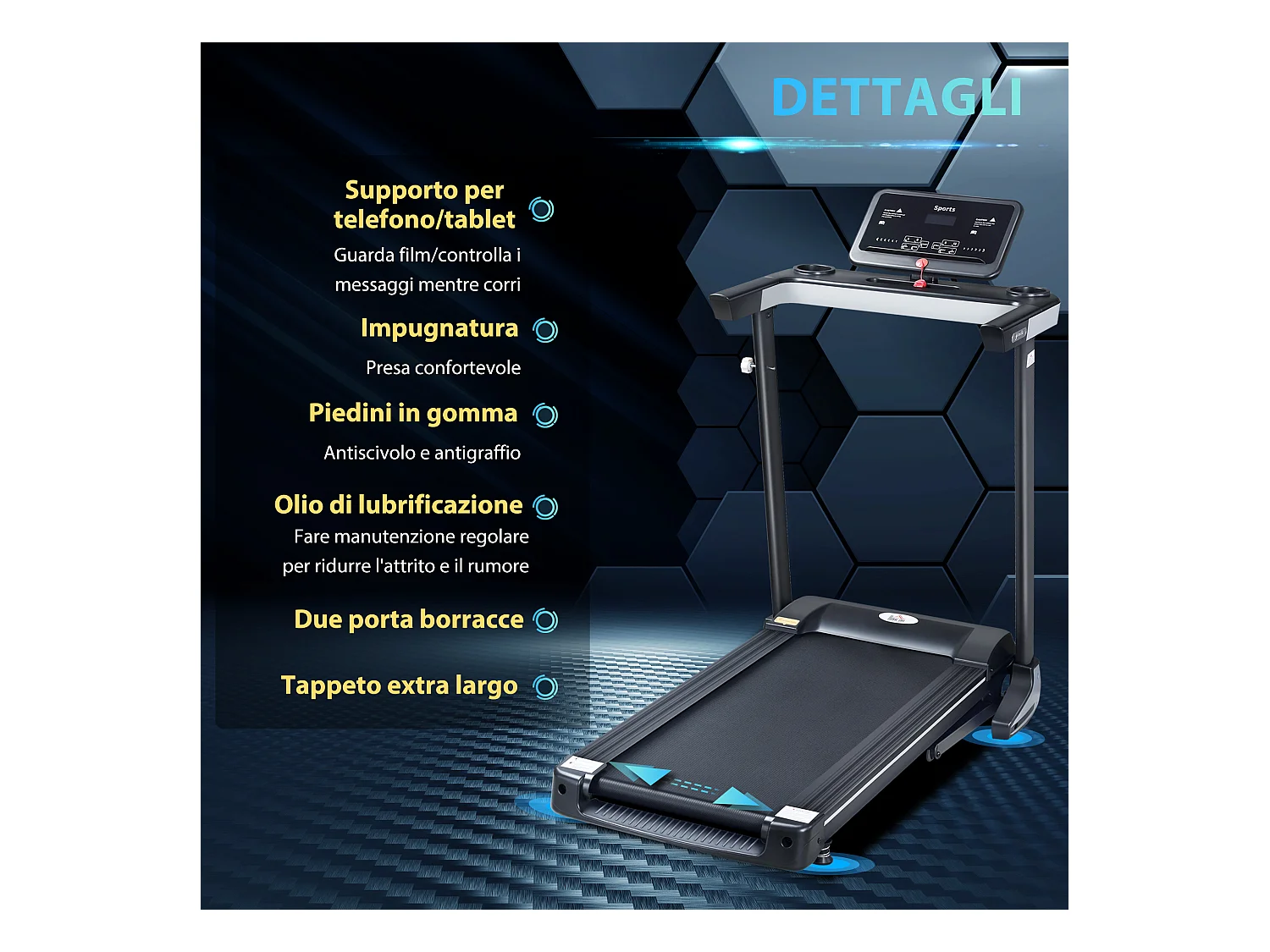 Tapis roulant elettrico pieghevole 1-12km/h motore 500w schermo lcd