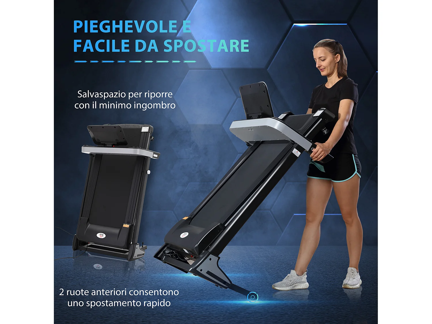 Tapis roulant elettrico pieghevole 1-12km/h motore 500w schermo lcd