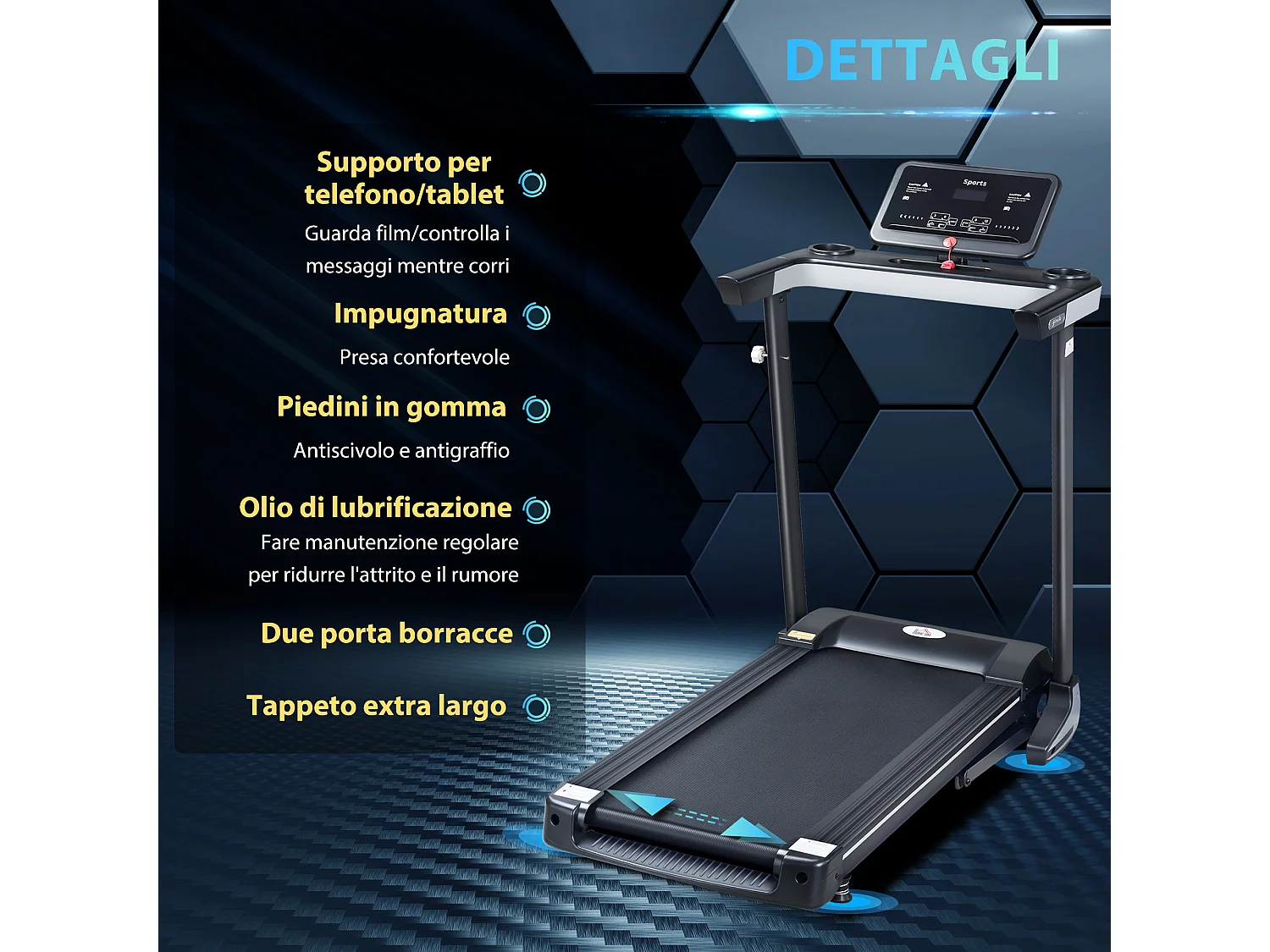 Tapis roulant elettrico pieghevole 1-12km/h motore 500w schermo lcd