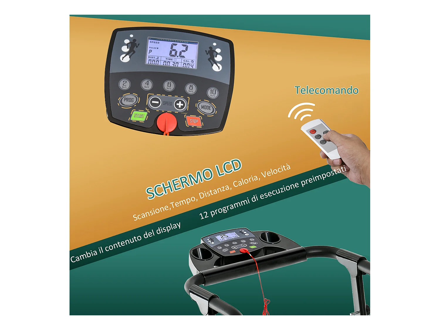 Tapis roulant elettrico pieghevole con display velocità 0.8-10km/h 500w