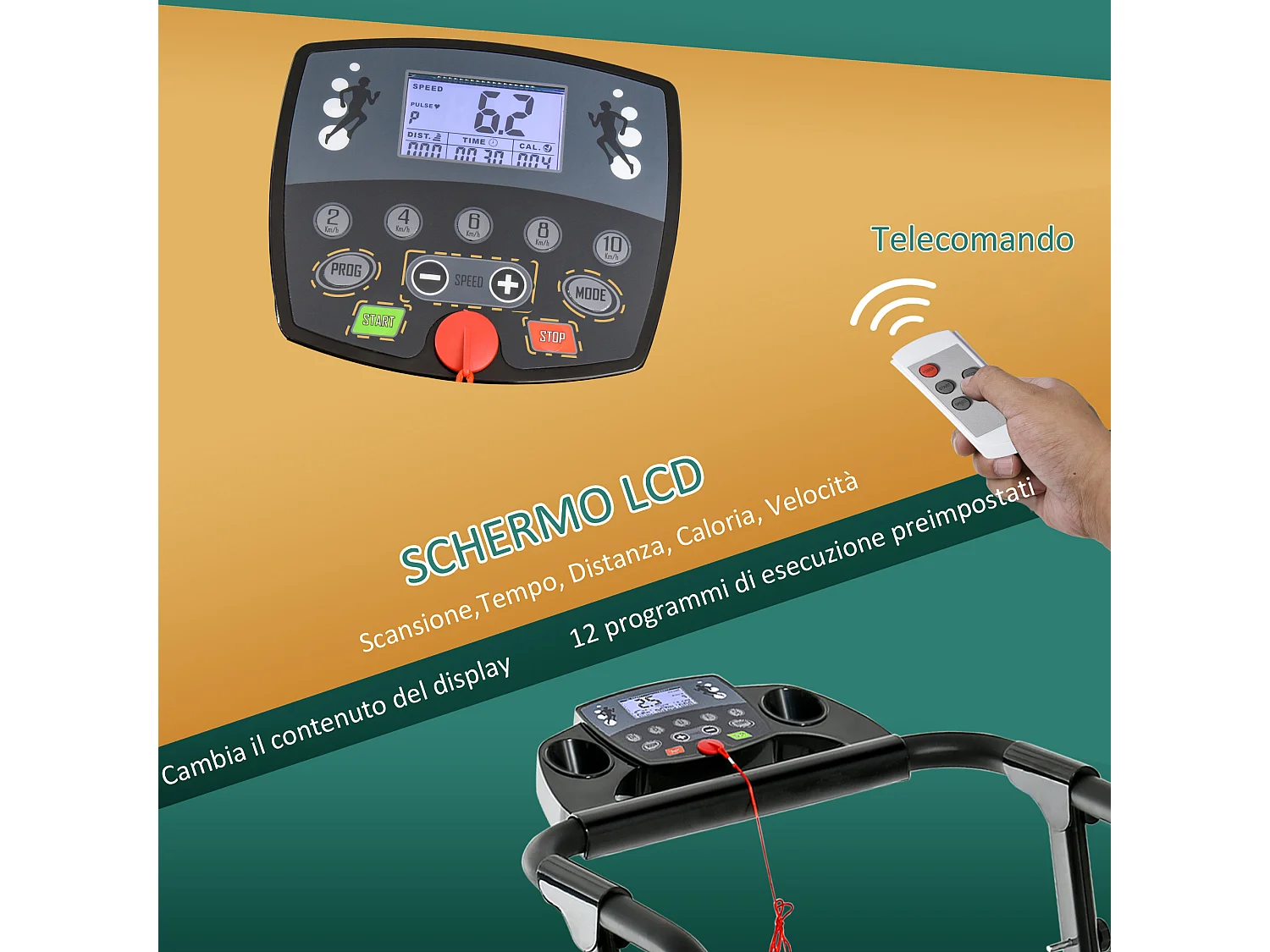 Tapis roulant elettrico pieghevole con display velocità 0.8-10km/h 500w