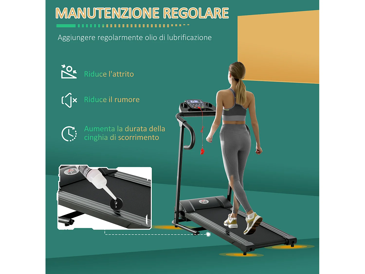 Tapis roulant elettrico pieghevole con display velocità 0.8-10km/h 500w