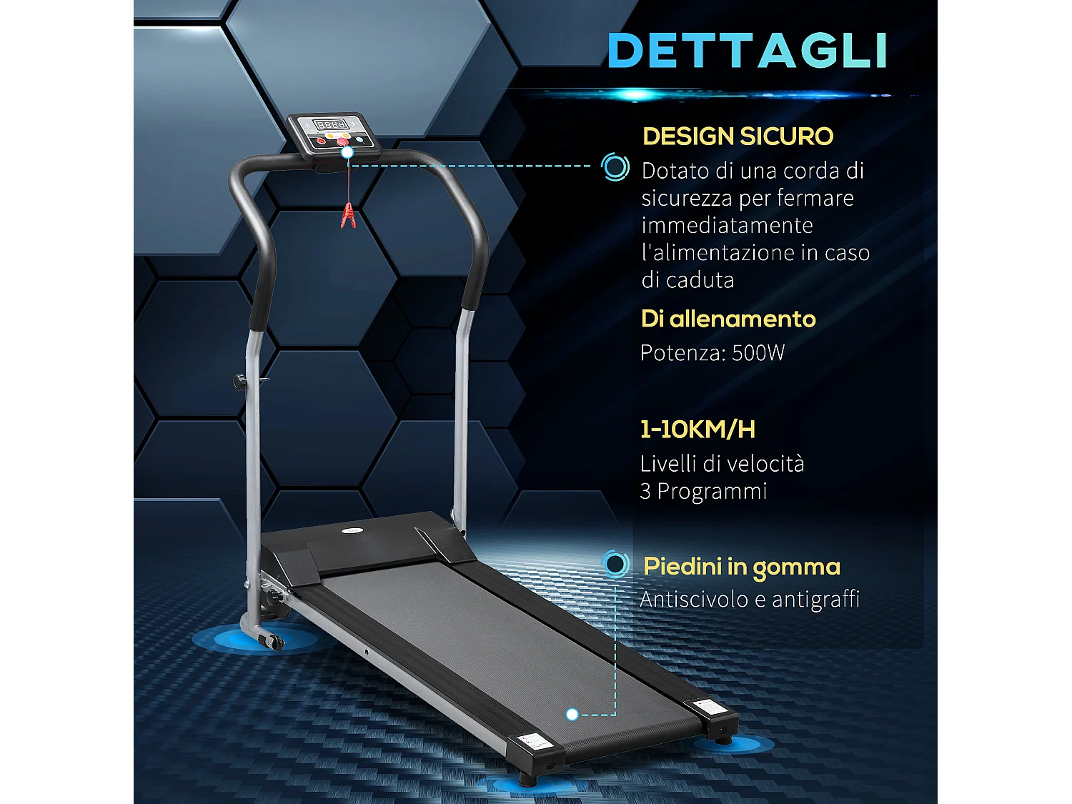 Tapis roulant elettrico pieghevole con schermo lcd per allenamento a casa