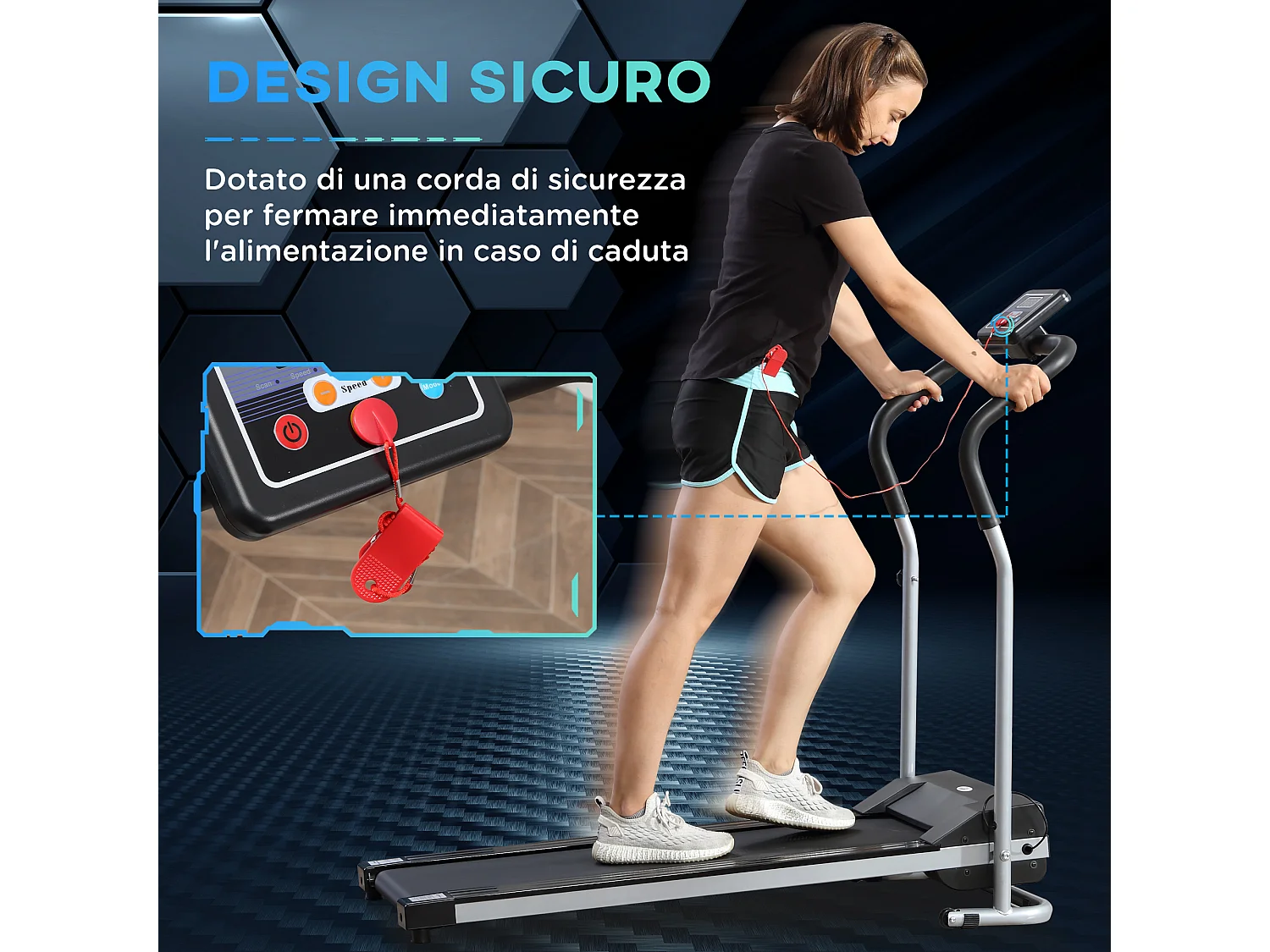 Tapis roulant elettrico pieghevole con schermo lcd per allenamento a casa