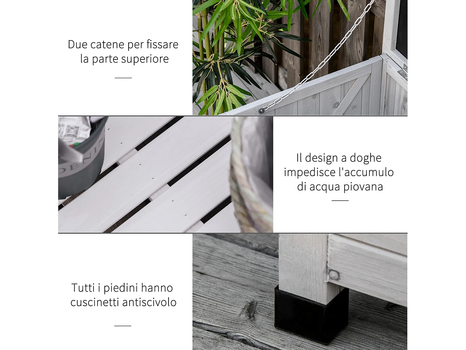 Panca contenitore da esterno con piedini antiscivolo in legno grigio