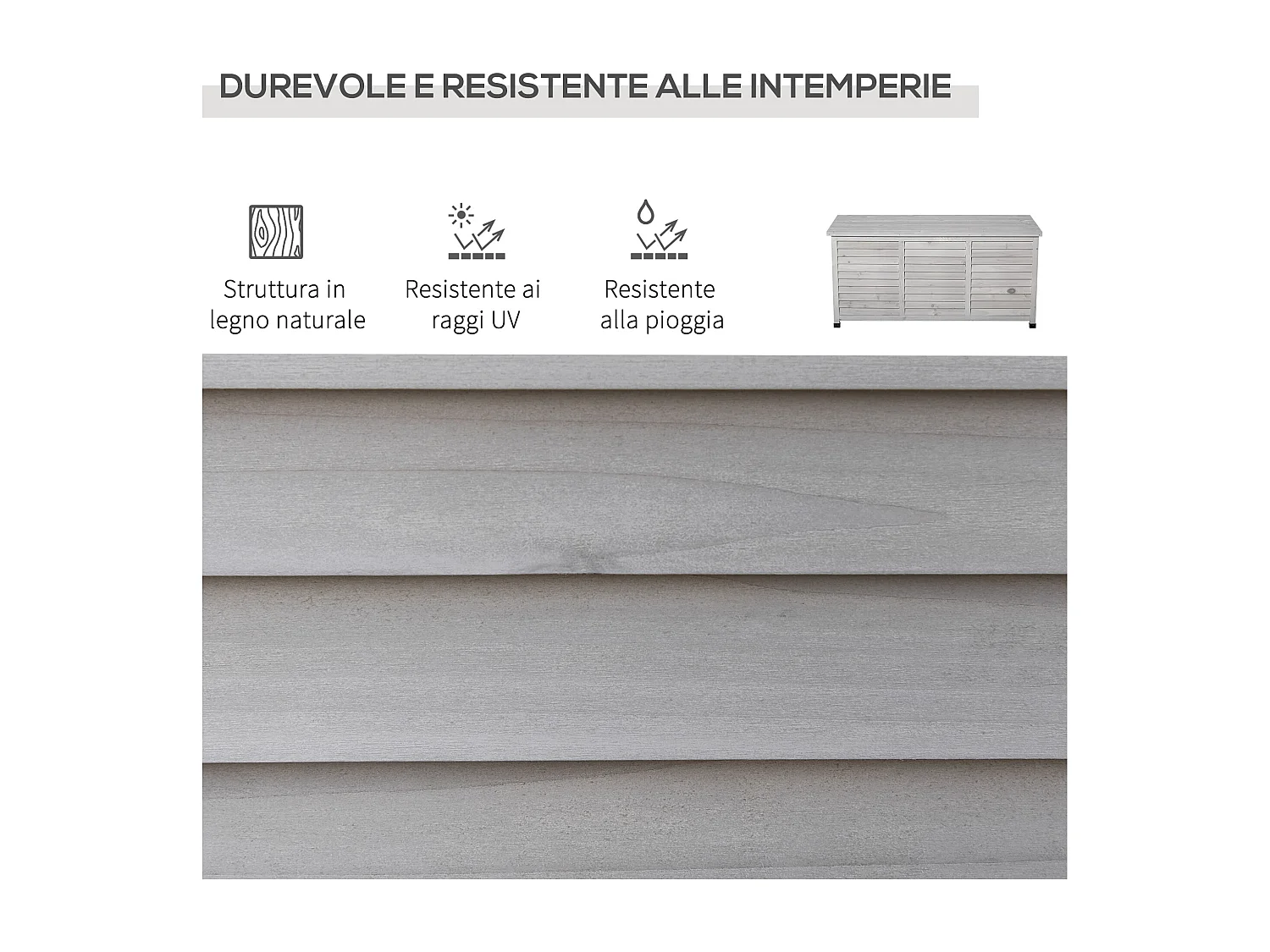 Panca contenitore da esterno con piedini antiscivolo in legno grigio