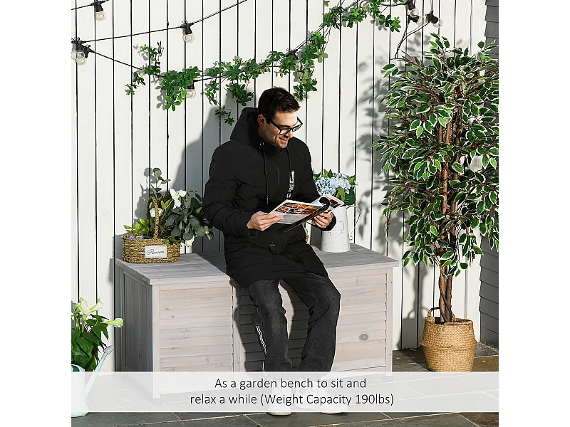 Panca contenitore da esterno con piedini antiscivolo in legno grigio