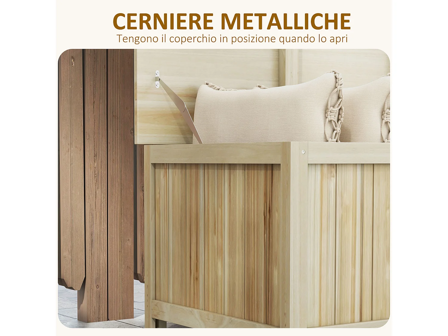 Panca contenitore da giardino da 172l in legno di abete 120x55x45cm