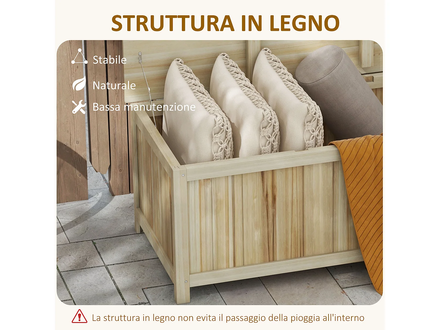 Panca contenitore da giardino da 172l in legno di abete 120x55x45cm