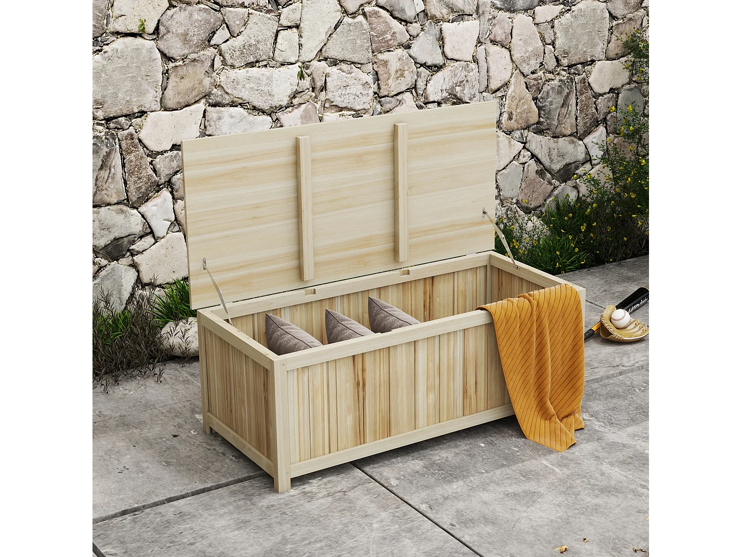 Panca contenitore da giardino da 172l in legno di abete 120x55x45cm