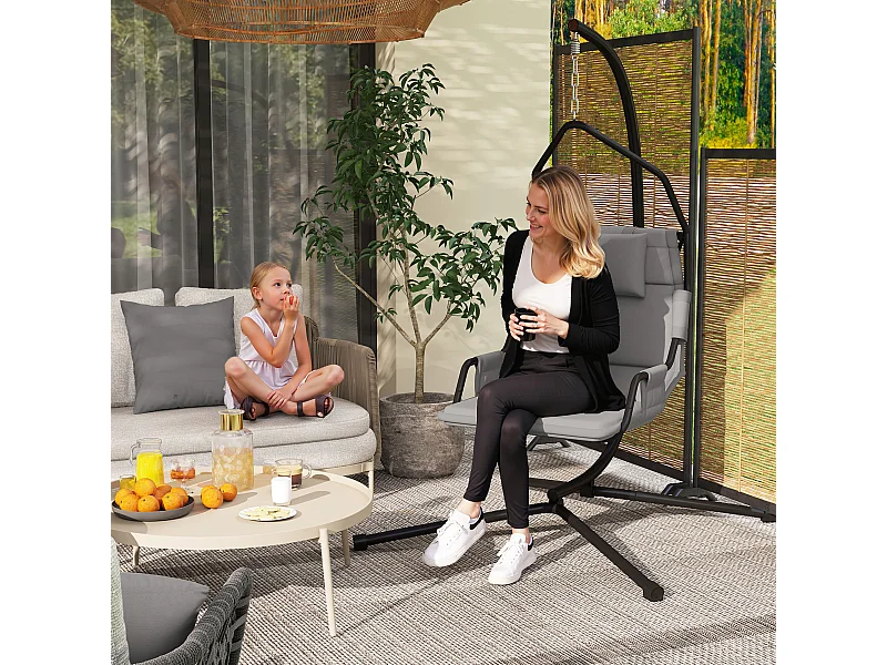 Amaca a dondolo imbottita con gancio e catena grigio e nero