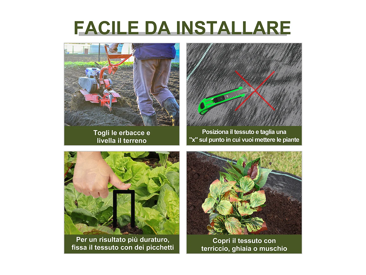 Telo pacciamante in pp nero 50x1 m quadrettato drenante e traspirante