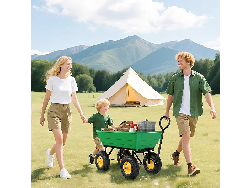 Carrello da giardino 75l in acciaio e pp con vasca verde