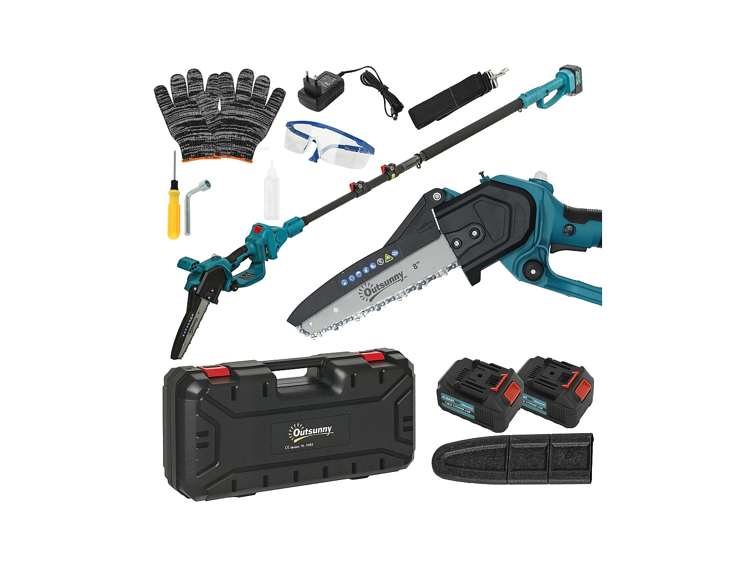 Motosega a batterie 2in1 con palo telescopico e motore brushless blu