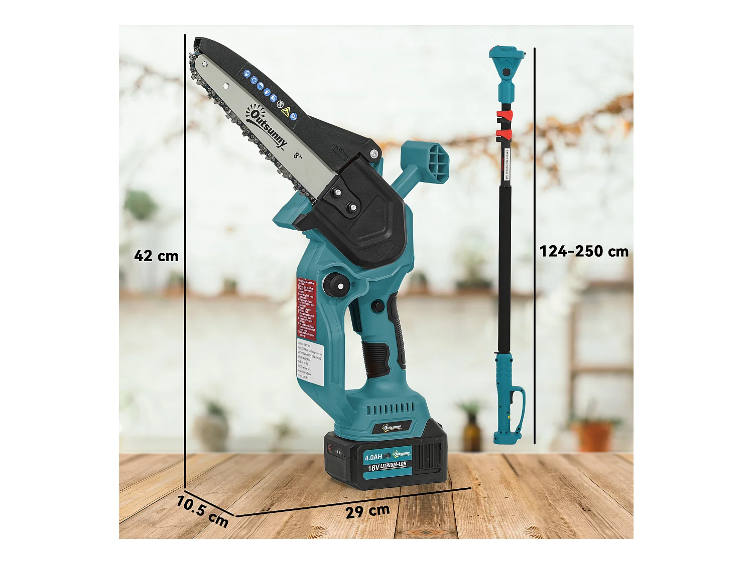 Motosega a batterie 2in1 con palo telescopico e motore brushless blu