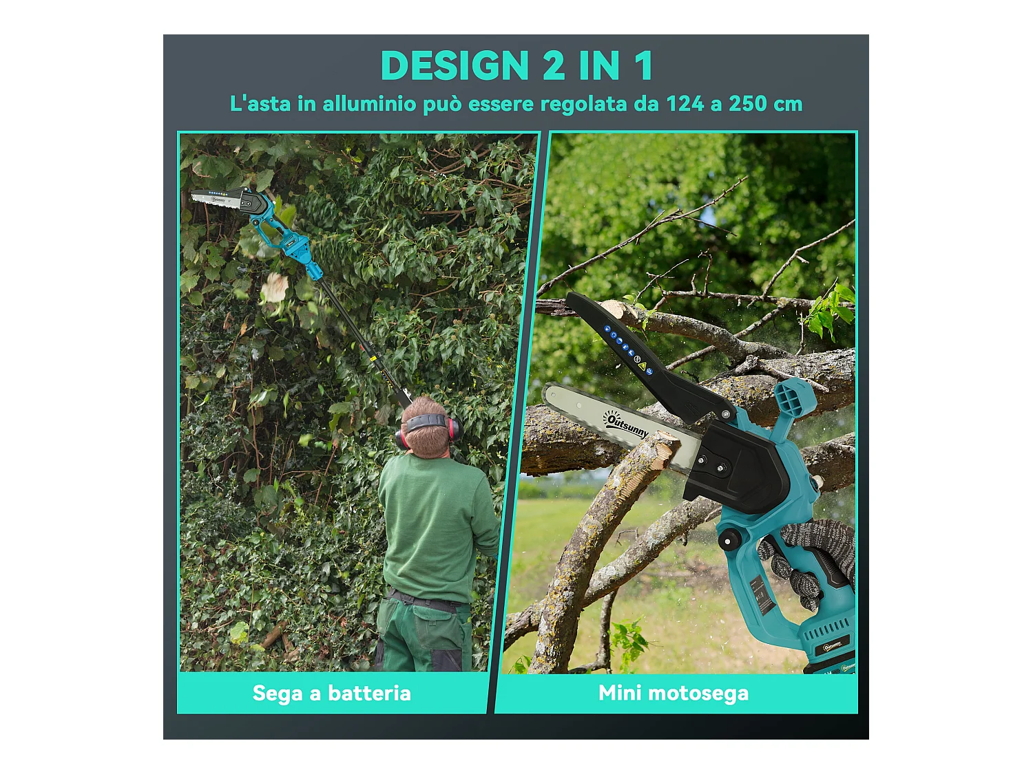 Motosega a batterie 2in1 con palo telescopico e motore brushless blu