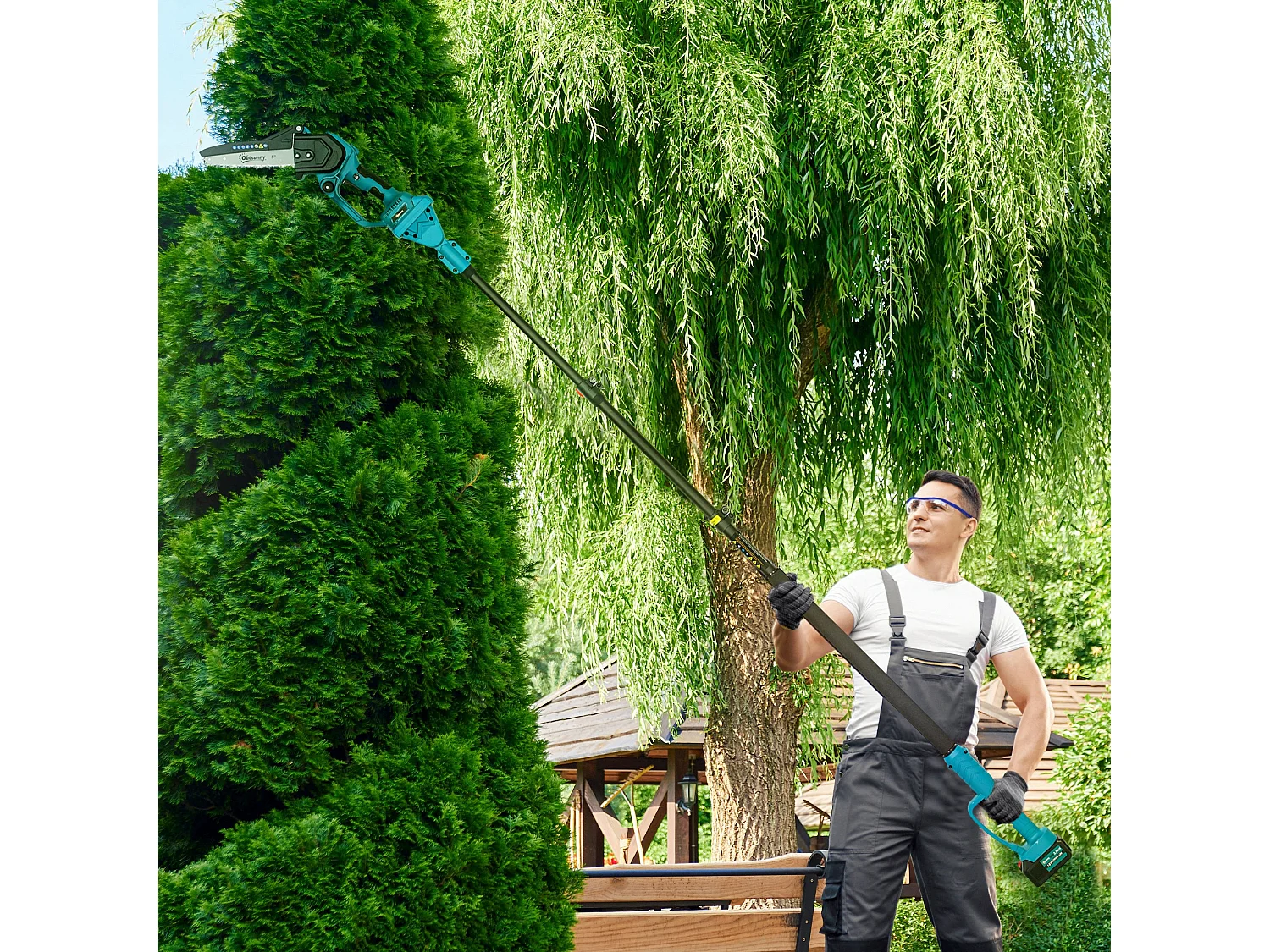 Motosega a batterie 2in1 con palo telescopico e motore brushless blu