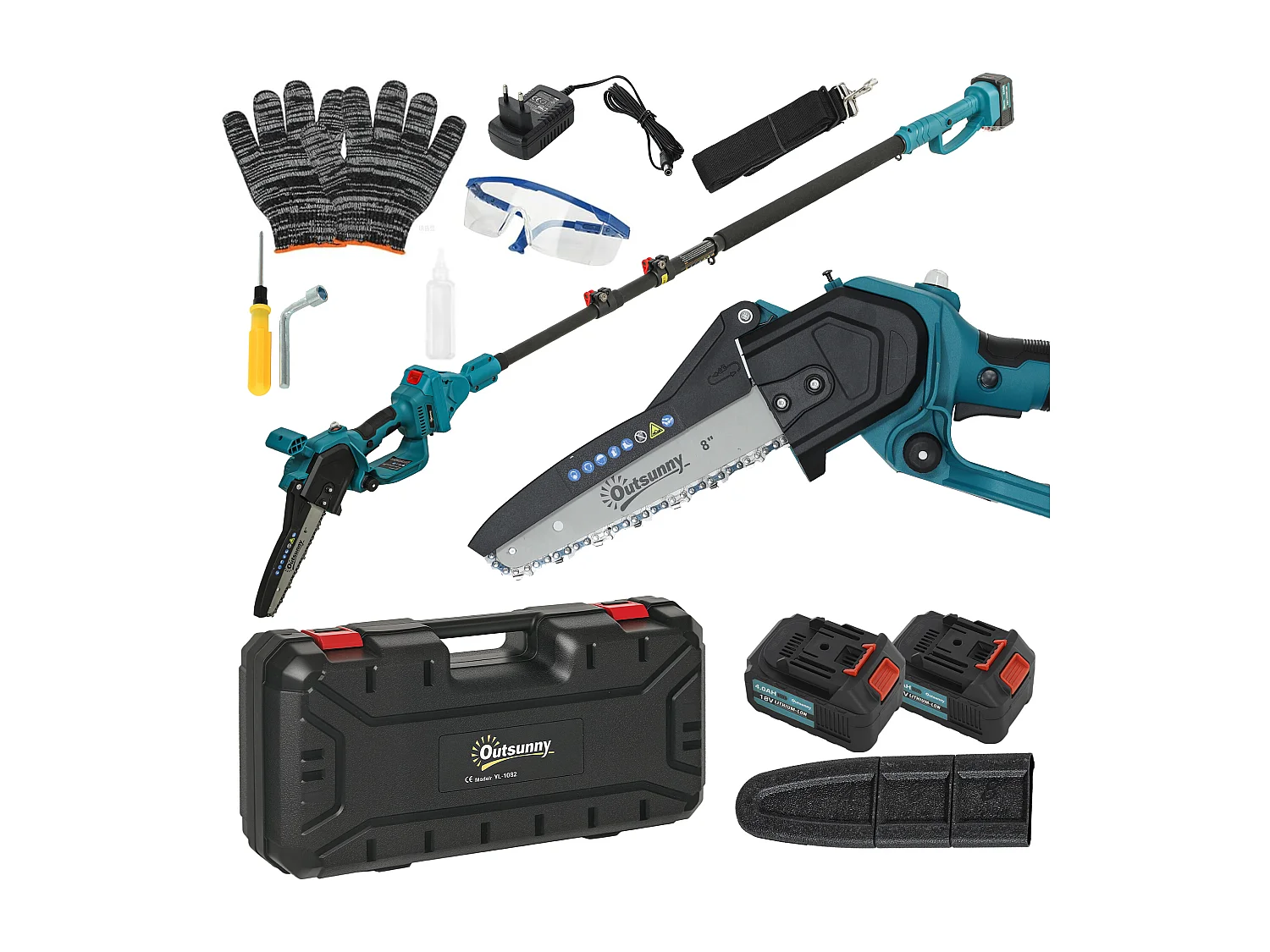 Motosega a batterie 2in1 con palo telescopico e motore brushless blu