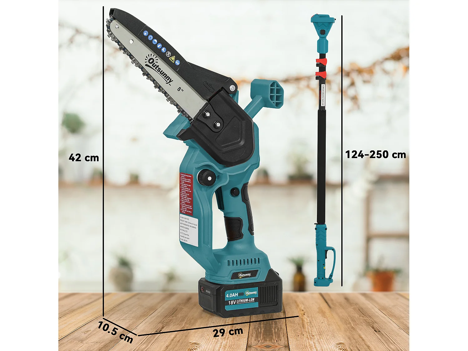 Motosega a batterie 2in1 con palo telescopico e motore brushless blu