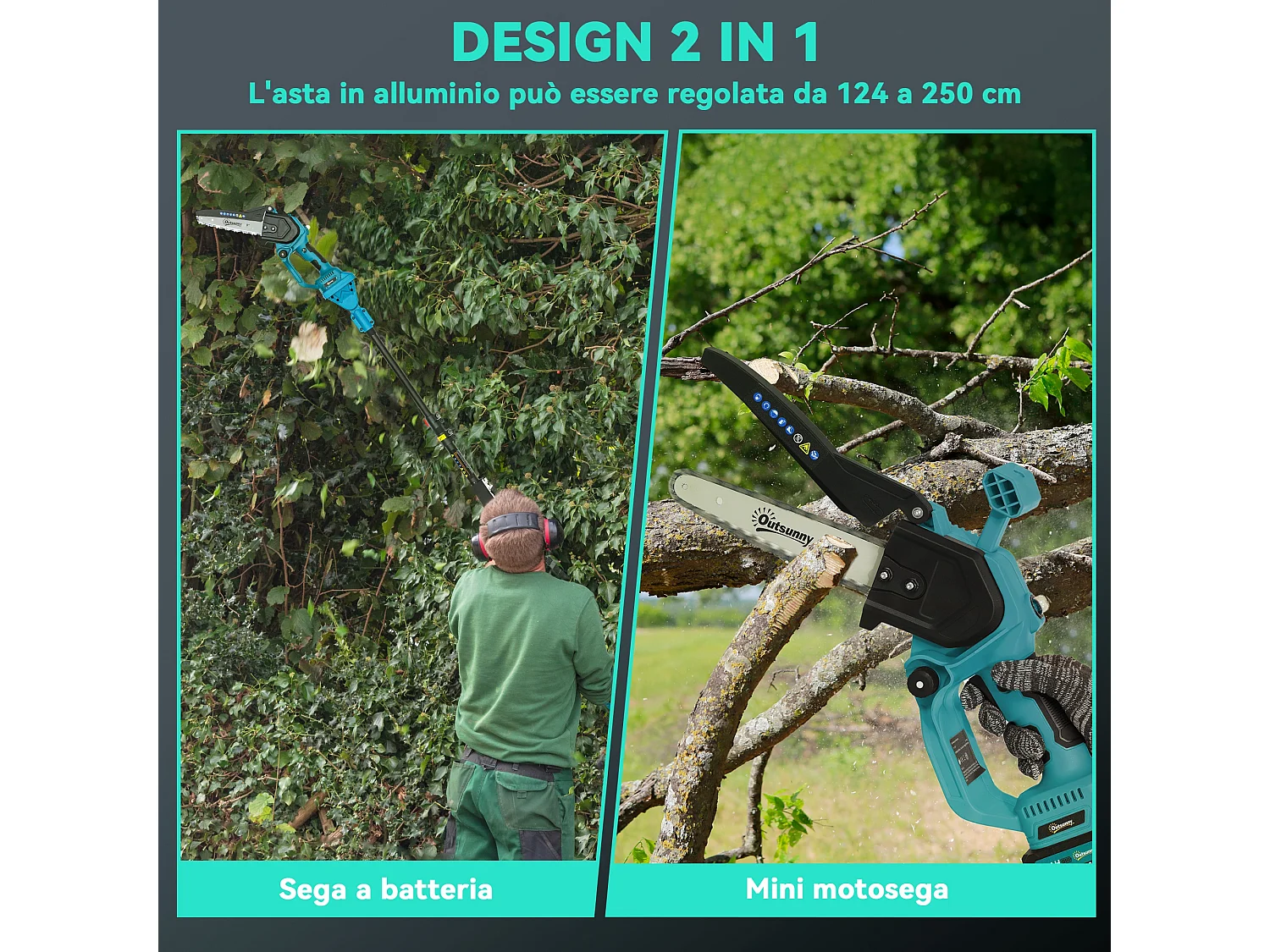 Motosega a batterie 2in1 con palo telescopico e motore brushless blu